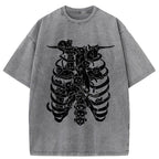 Cat Lying On The Skeleton Washed T-Shirt