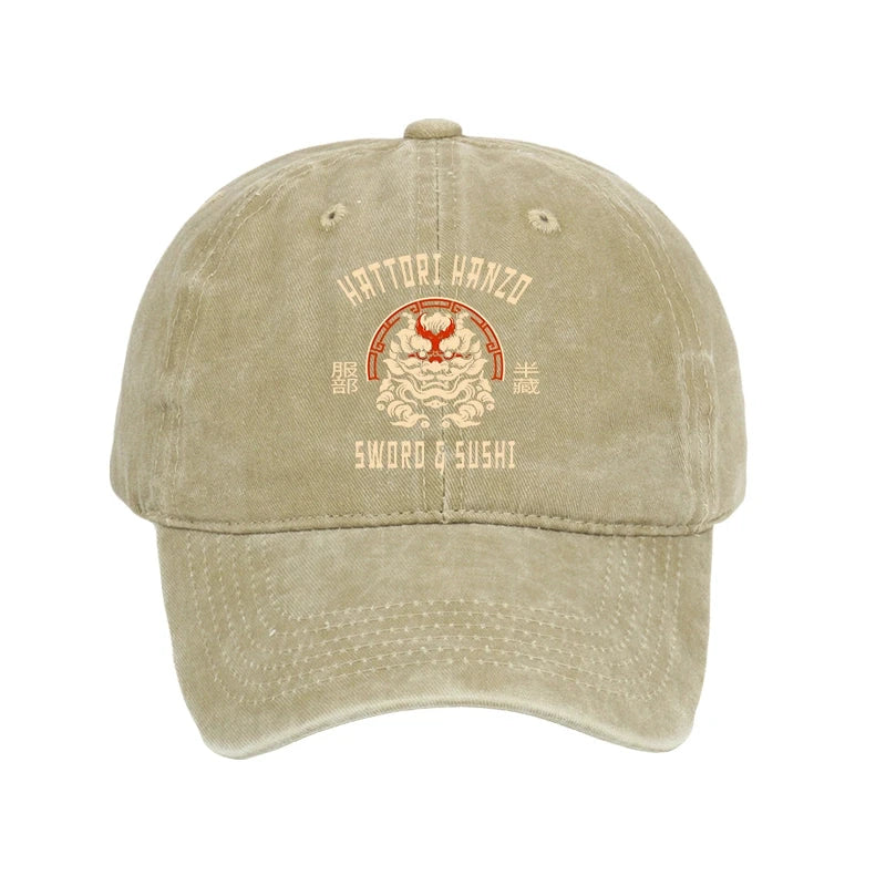 Hattori Hanzo Sword And Sushi Japanese Washed Cap
