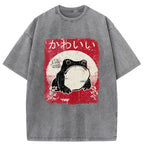 Woodblock Print Grumpy Frog Washed T-Shirt