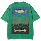 Fish And Fish Bone Washed Vintage Short Sleeves T-Shirt