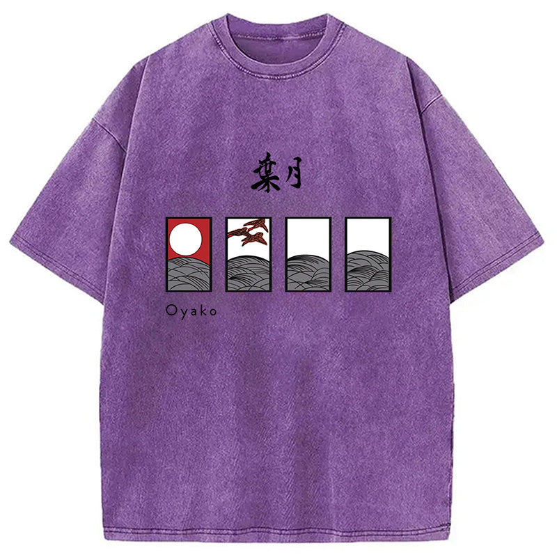 Hanafuda August Suite Japanese Washed T-Shirt