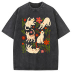 Cats And Flowers Washed T-Shirt