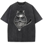 Cute Yoga Cat Art Print Washed T-Shirt
