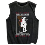 I Like My Coffe How I Like My Magic Vintage Distressed Washed Tank Top