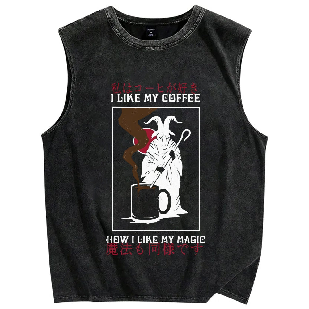 I Like My Coffe How I Like My Magic Vintage Distressed Washed Tank Top