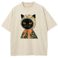 Cat Printed Vintage Washed T-Shirt