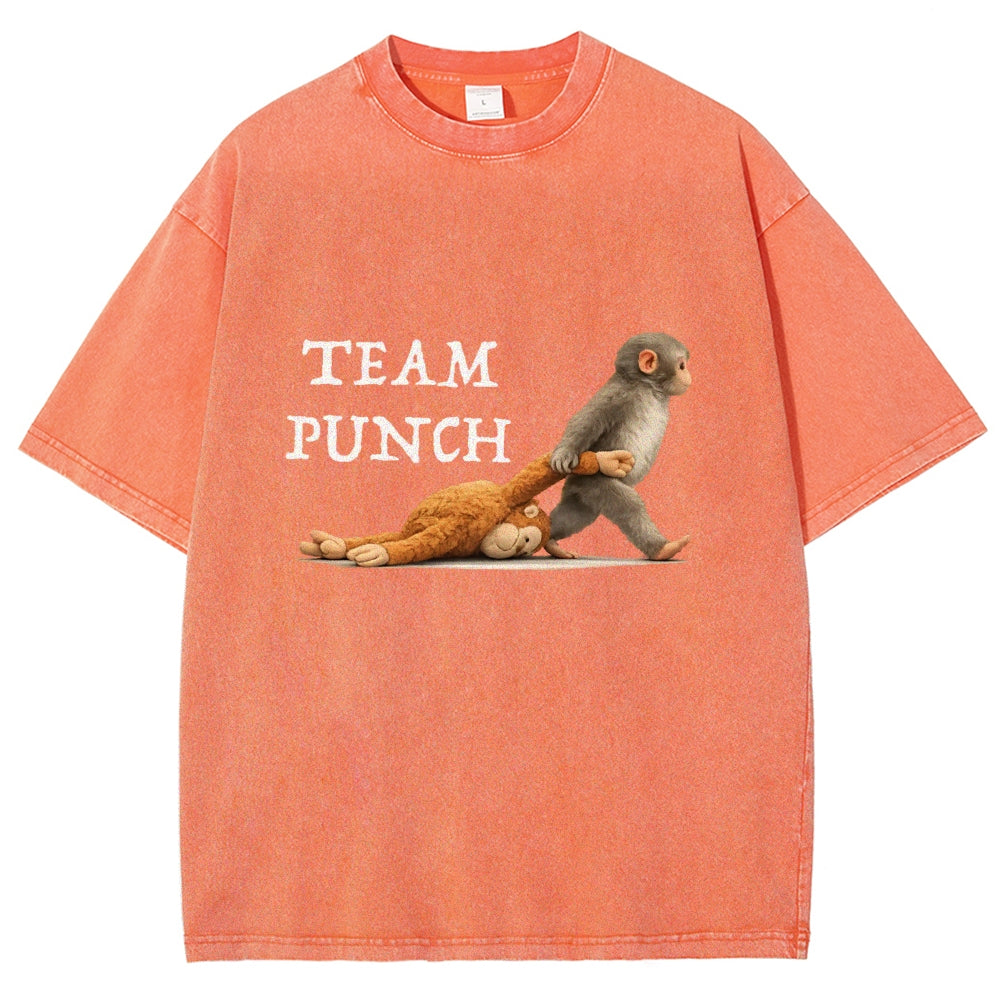 Unisex Team Punch Printed Washed Folded T-shirt