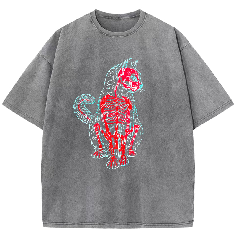 Cat Skeleton Art Print Washed T-Shirt