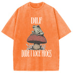 Cute Frog on Mushroom Washed T-Shirt