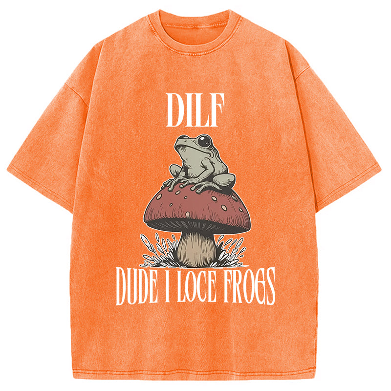 Cute Frog on Mushroom Washed T-Shirt