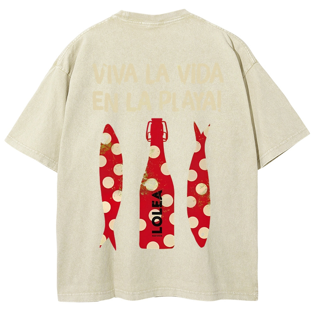 Polka Dot Fish Washed Vintage Short Sleeves T-Shirt