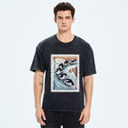 Unisex Gliding Penguin Stamp Washed T-Shirt