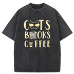 Cats&Books&Coffee Washed T-Shirt
