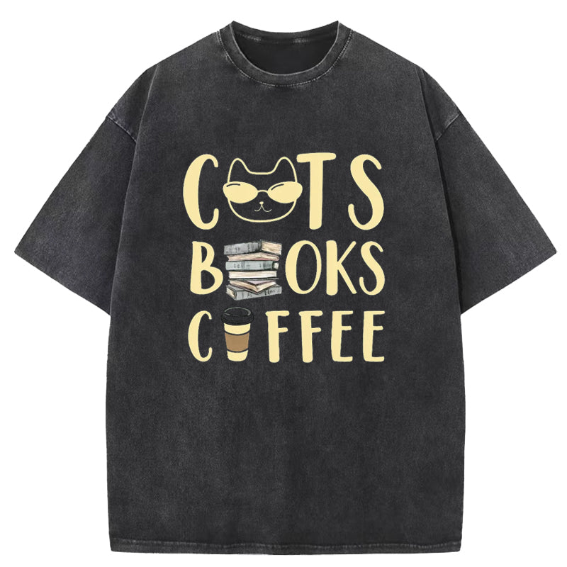 Cats&Books&Coffee Washed T-Shirt