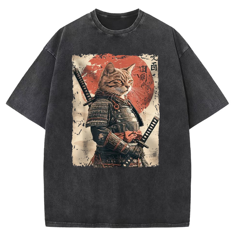 Samurai Cat Washed T-Shirt