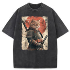 Samurai Cat Washed T-Shirt