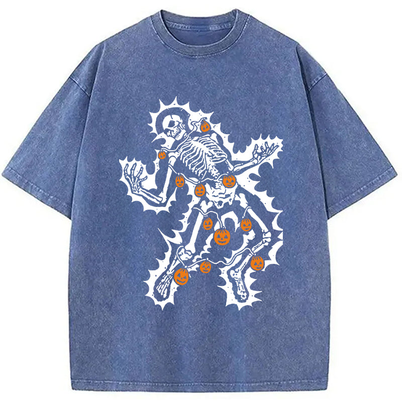 Electrocuted Skeleton Halloween Washed T-Shirt
