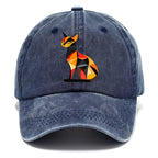 Geometric Cat In Thought Washed Cap