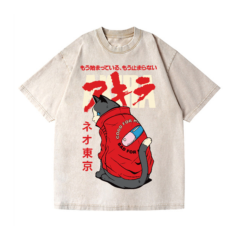 Akira Cat Vintage Wash Japanese Design T-Shirt