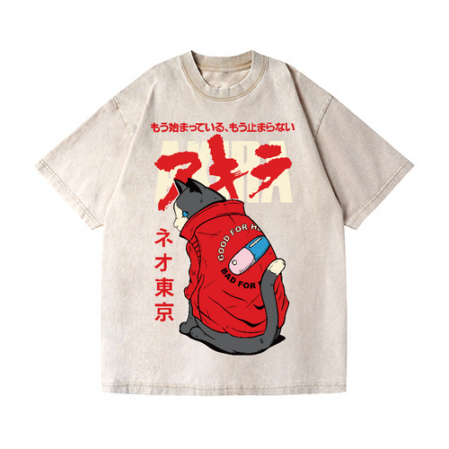Akira Cat Vintage Wash Japanese Design T-Shirt