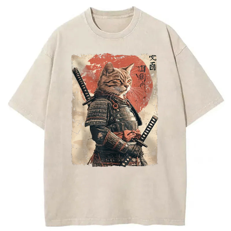 Samurai Cat Washed T-Shirt