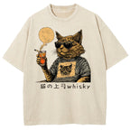 Cat drinking whiskey Washed T-Shirt