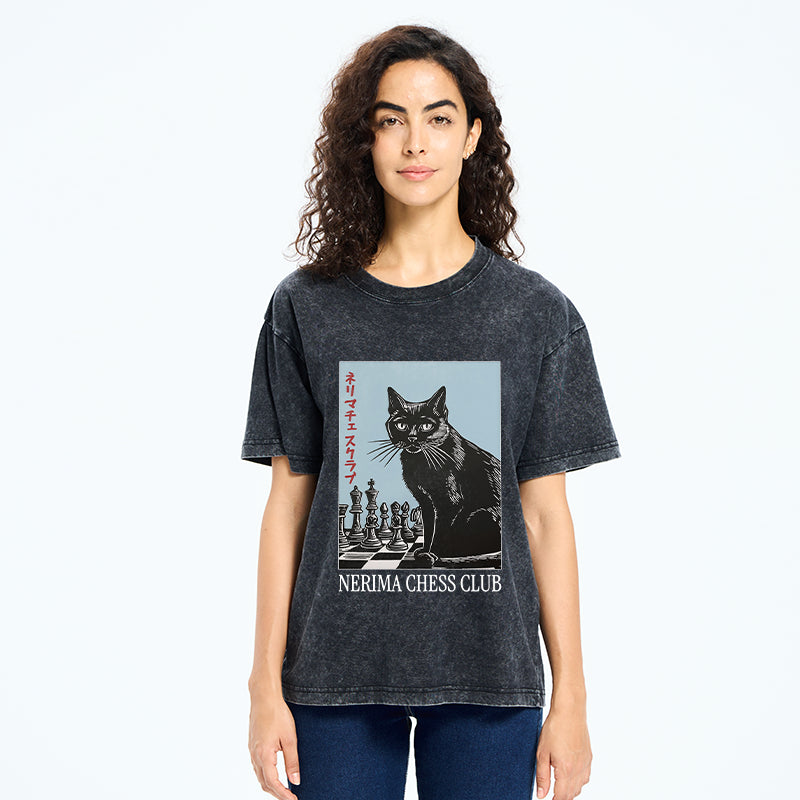 Unisex Chess And Cat Washed T-Shirt