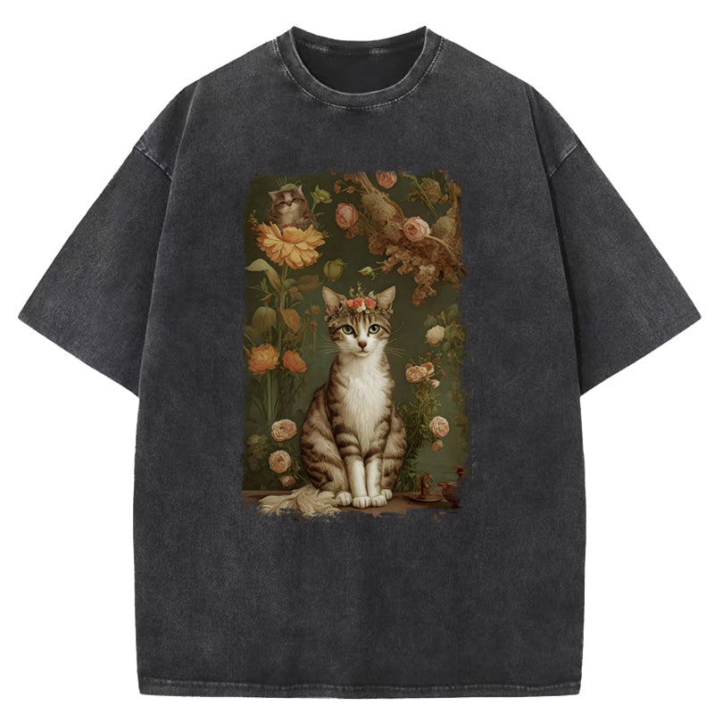 Cats & Flowers Washed T-Shirt
