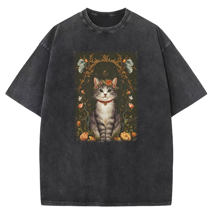 Cat & Flowers 2.0 Washed T-Shirt