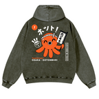 Osaka Dotonbori Takoyaki Vintage Washed Cotton Back Art Hoodie
