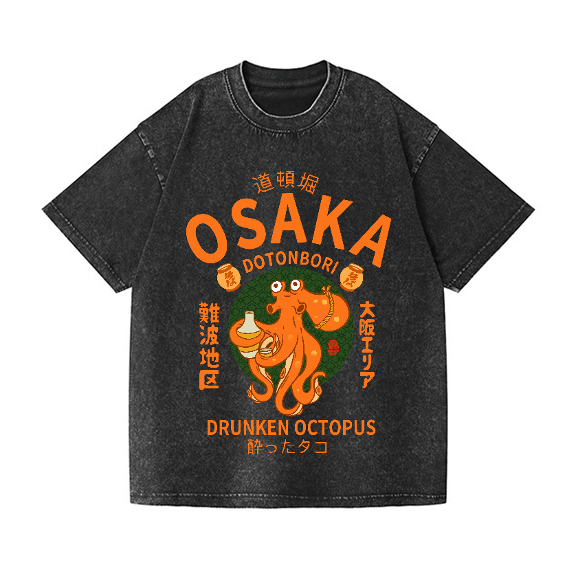 Osaka Dotonbori Drunken Octopus Vintage Wash Japanese Design T-Shirt