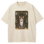 Cat & Flowers 2.0 Washed T-Shirt