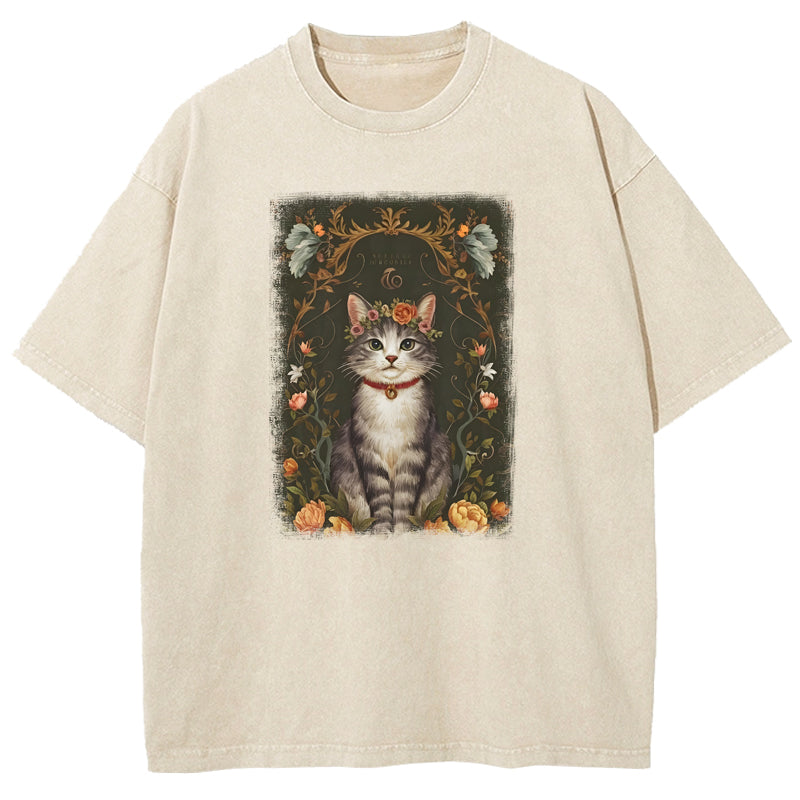 Cat & Flowers 2.0 Washed T-Shirt