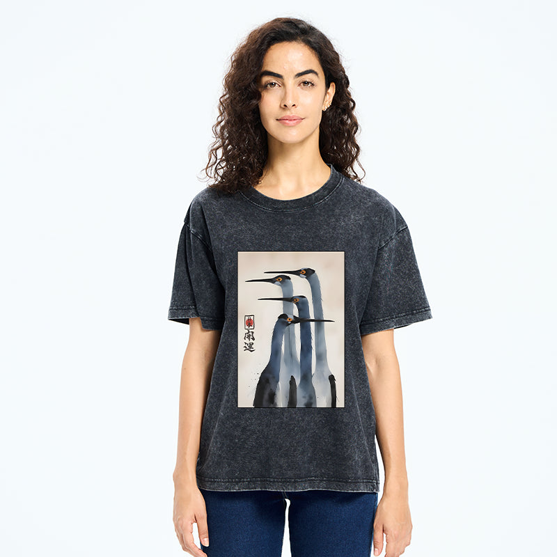 Unisex Retro Sandhill Crane Washed T-Shirt