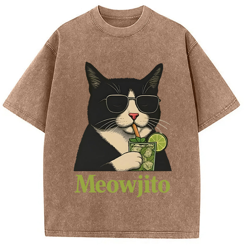 Cow Cat Meowjito Washed T-Shirt