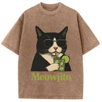 Cow Cat Meowjito Washed T-Shirt