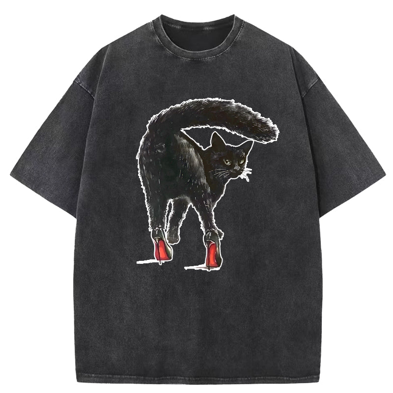 Black Cat & Red Role Washed T-Shirt