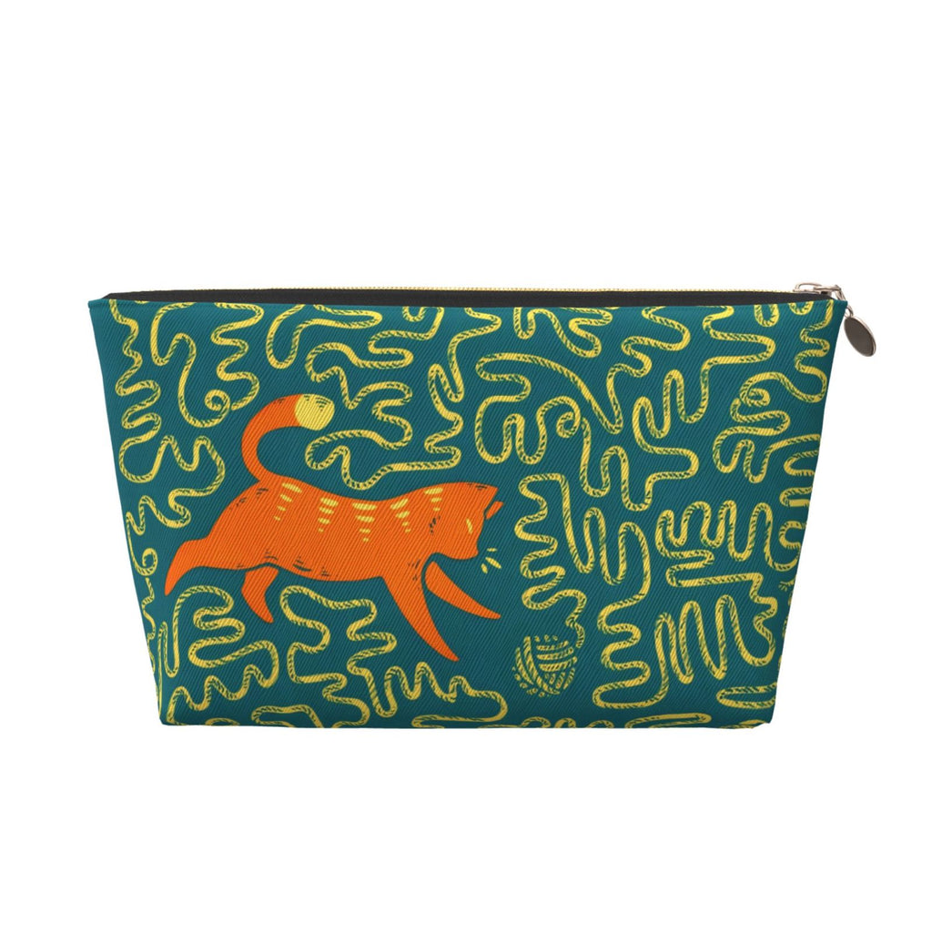 Cat Playing Yarn Lines Printed Makeup Bag