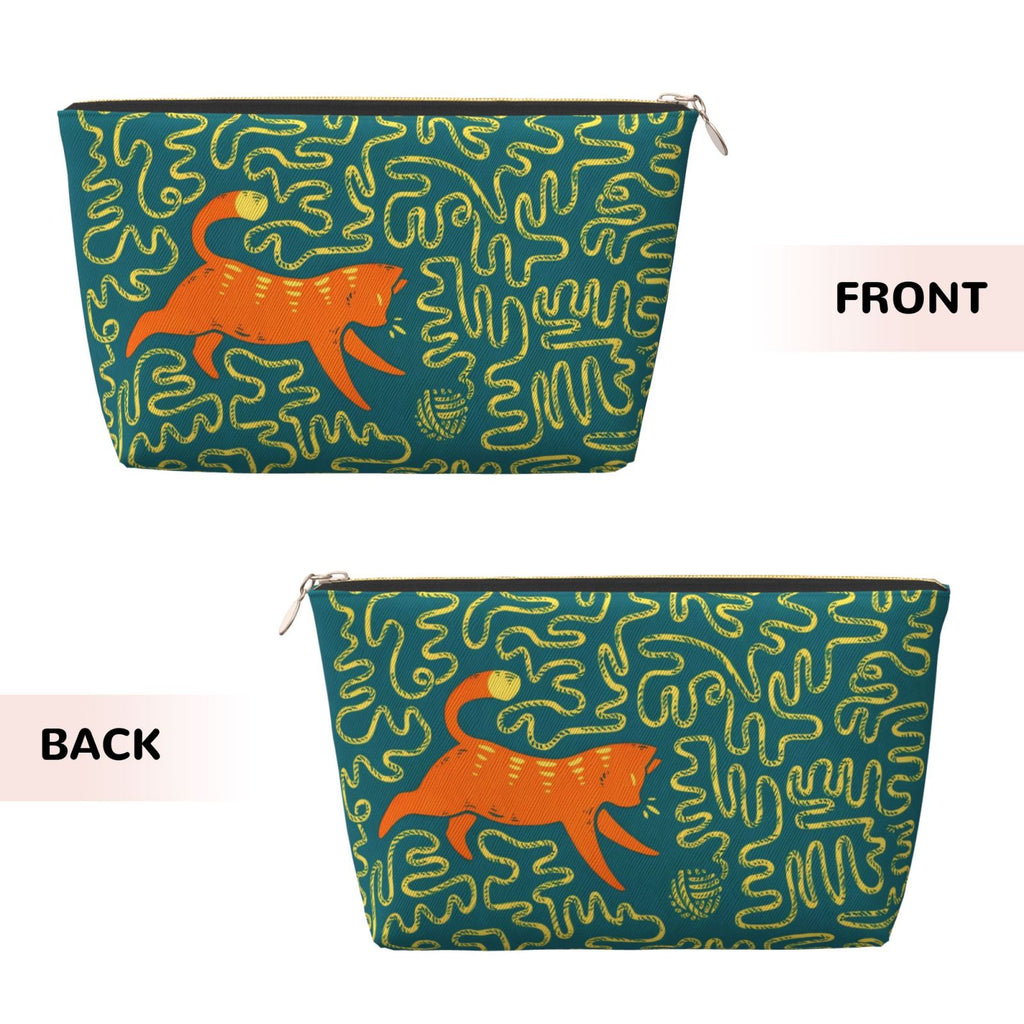 Cat Playing Yarn Lines Printed Makeup Bag