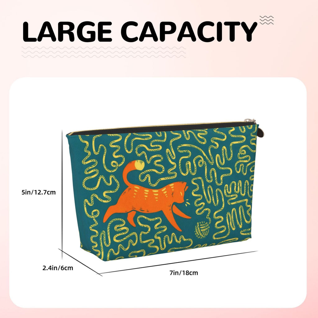 Cat Playing Yarn Lines Printed Makeup Bag