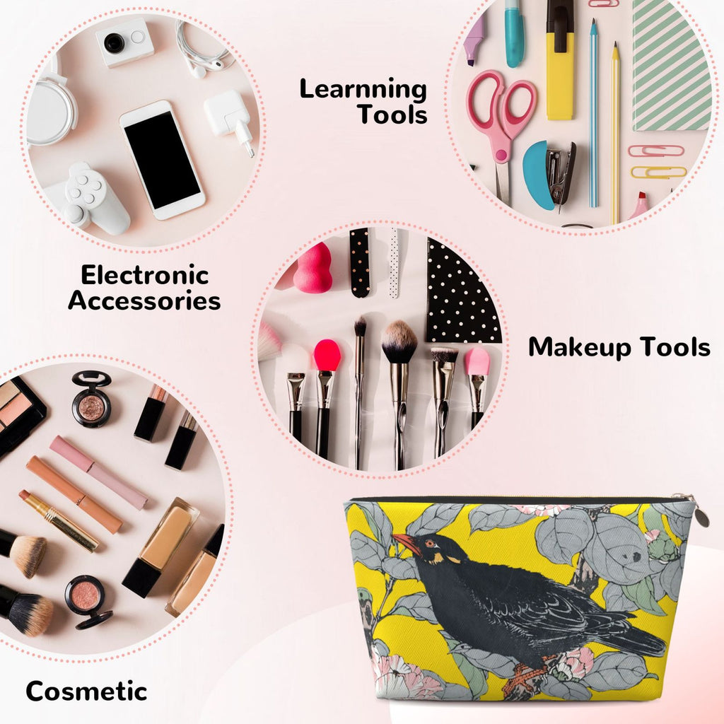Vintage Bird in Flowers Printed Makeup Bag