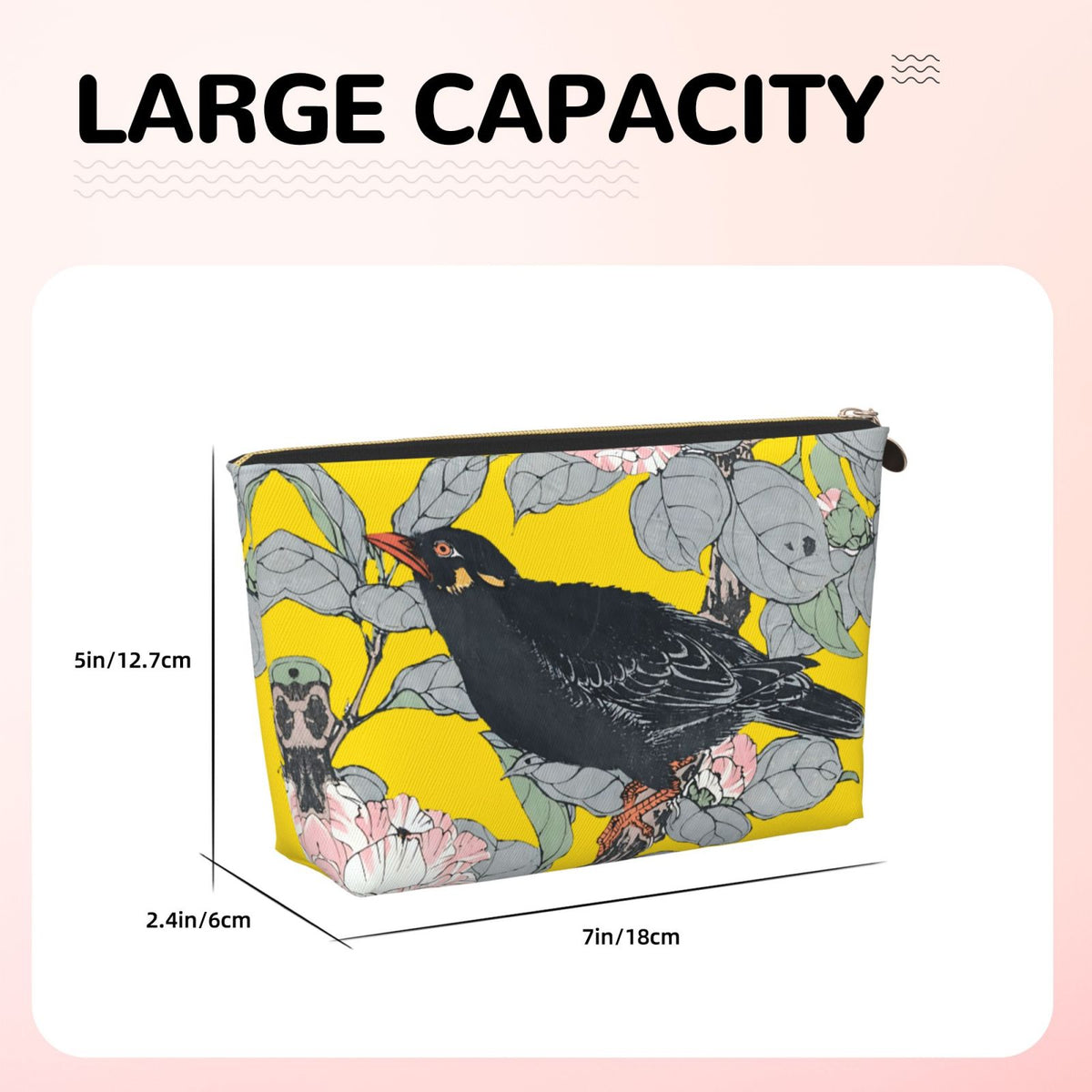 Vintage Bird in Flowers Printed Makeup Bag