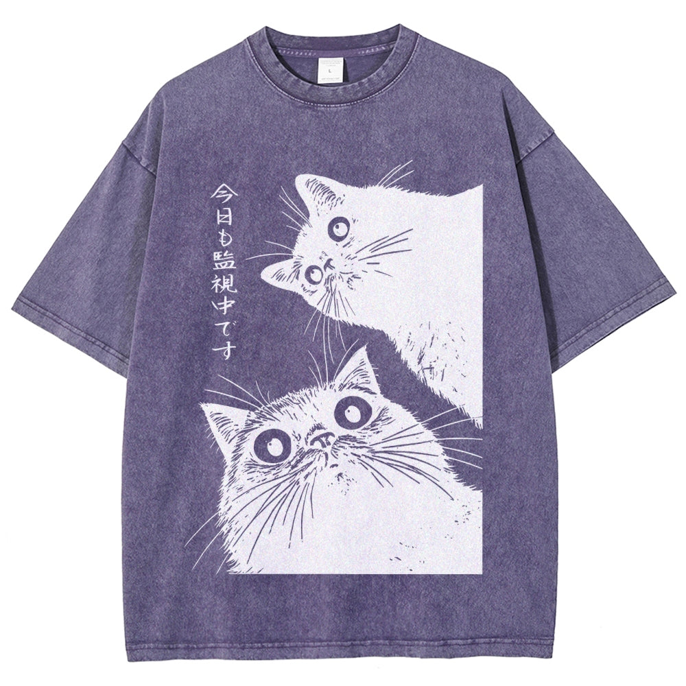 The Cat is Watching Today Washed T-Shirt