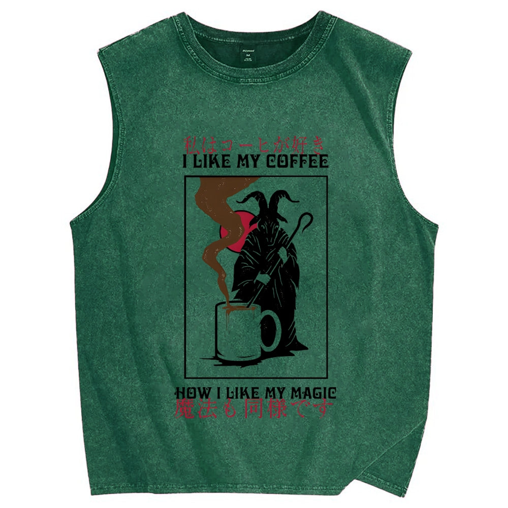I Like My Coffe How I Like My Magic Vintage Distressed Washed Tank Top