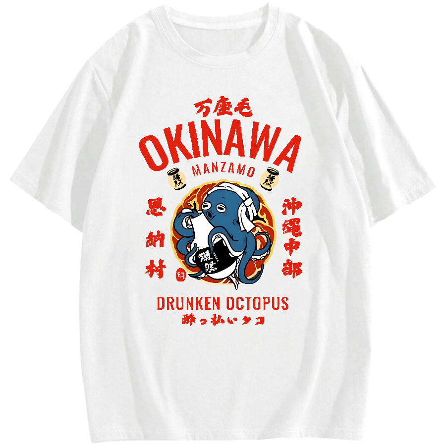 Okinawa Drunken Octopus Cotton casual T-shirt