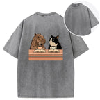 Capybara And Cat Talk Back Washed T-Shirt
