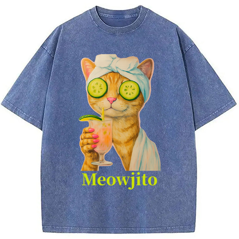 Orange Cat Meowjito Washed T-Shirt