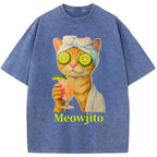 Orange Cat Meowjito Washed T-Shirt