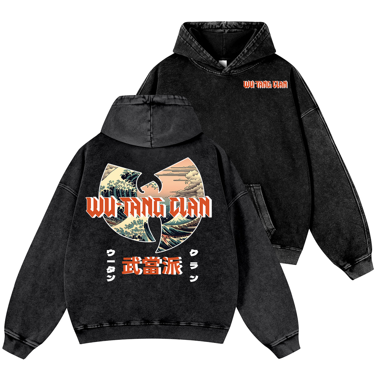 Unisex Wu-Tang Clan Ukiyoe Wave Ukiyoe Wave Vintage Washed Cotton Back Art Hoodie
