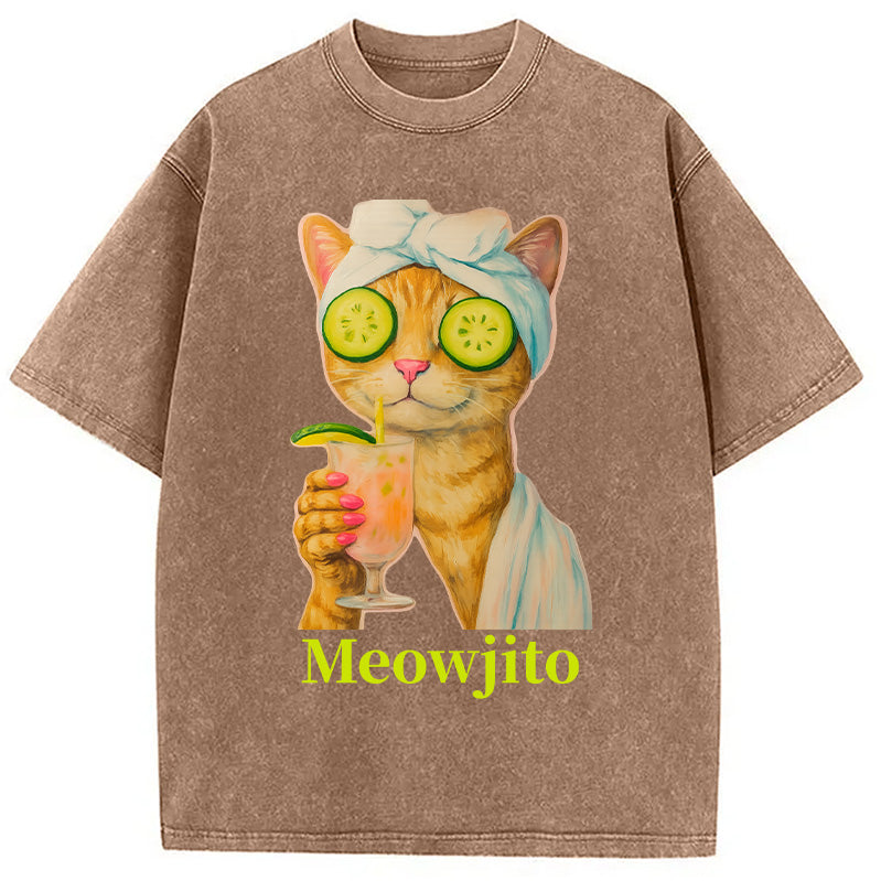 Orange Cat Meowjito Washed T-Shirt